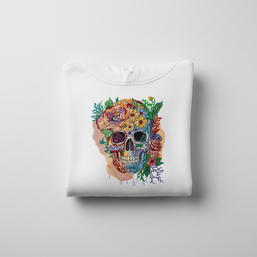 Carnival Skull Machine Embroidered Hoodie – Hand Finished in Dubai | EmbroMania