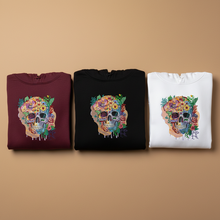 Carnival Skull Machine Embroidered Hoodie – Hand Finished in Dubai | EmbroMania
