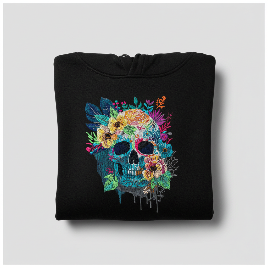 Floral Skull — Embroidered Hoodie