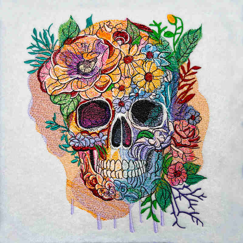 Botanical Sugar Skull Machine Embroidered Jute Tote – Hand Finished in Dubai | EmbroMania