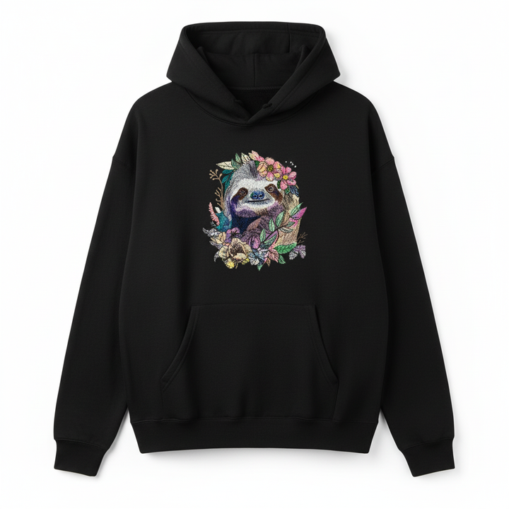 Floral Sloth — Embroidered Hoodie