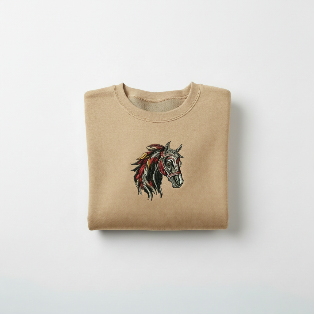 Wild Spirit Horse Machine Embroidered Sweatshirt – Hand Finished in Dubai | EmbroMania