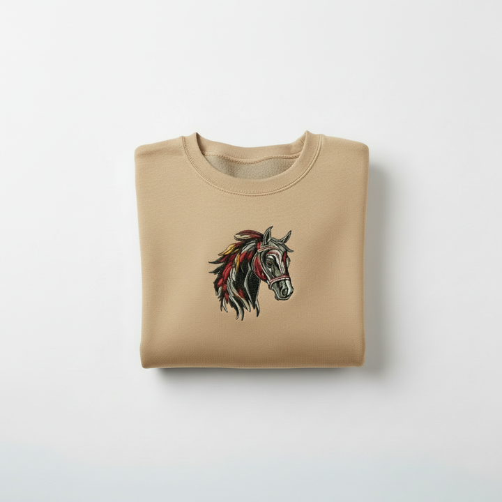 Wild Spirit Horse Machine Embroidered Sweatshirt – Hand Finished in Dubai | EmbroMania