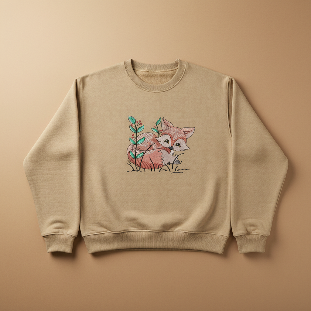 Fox &amp; Wildflowers Machine Embroidered Sweatshirt – Hand Finished in Dubai | EmbroMania
