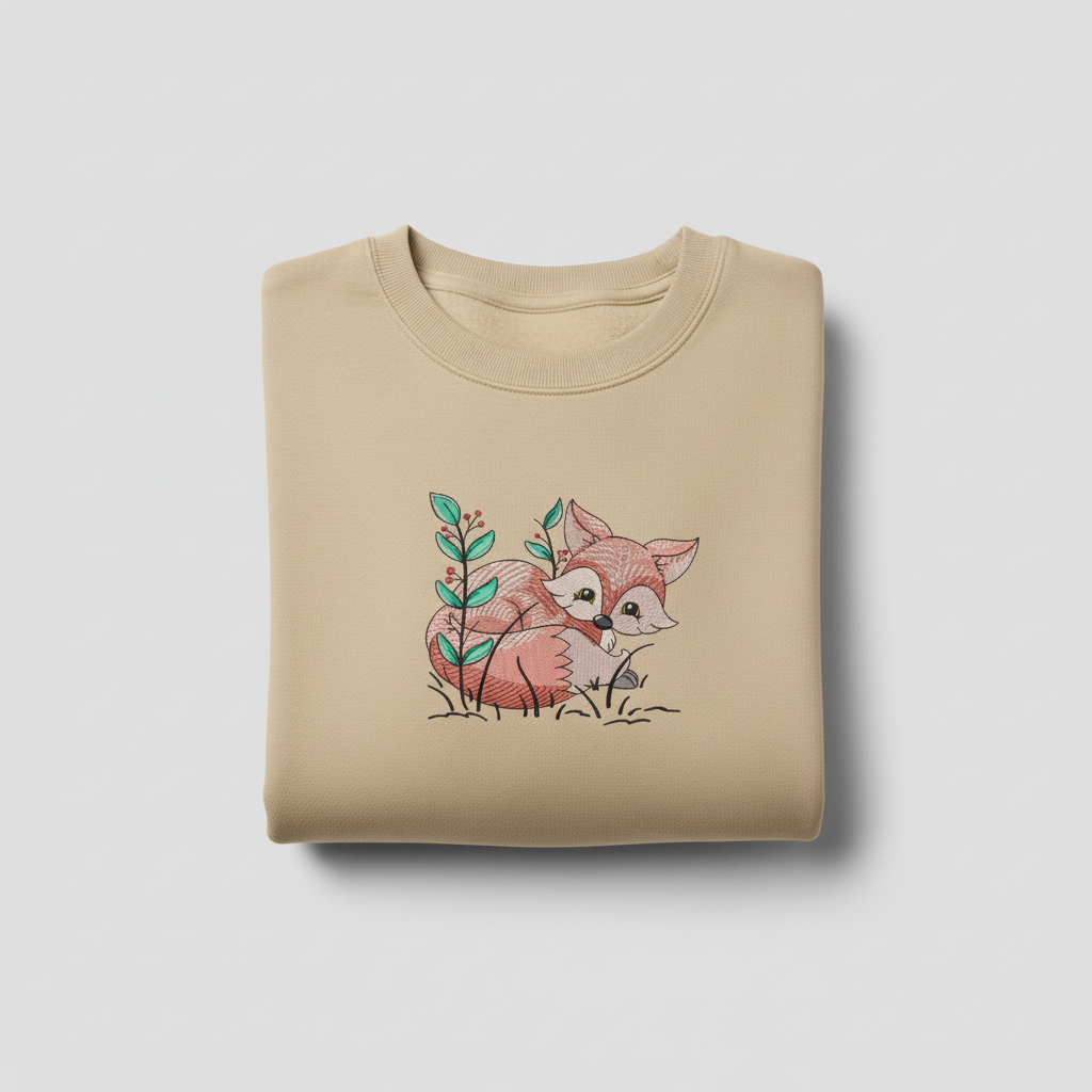 Fox &amp; Wildflowers Machine Embroidered Sweatshirt – Hand Finished in Dubai | EmbroMania
