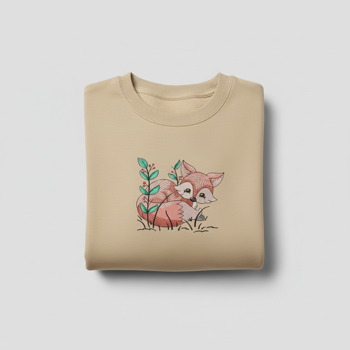 Fox &amp; Wildflowers Machine Embroidered Sweatshirt – Hand Finished in Dubai | EmbroMania