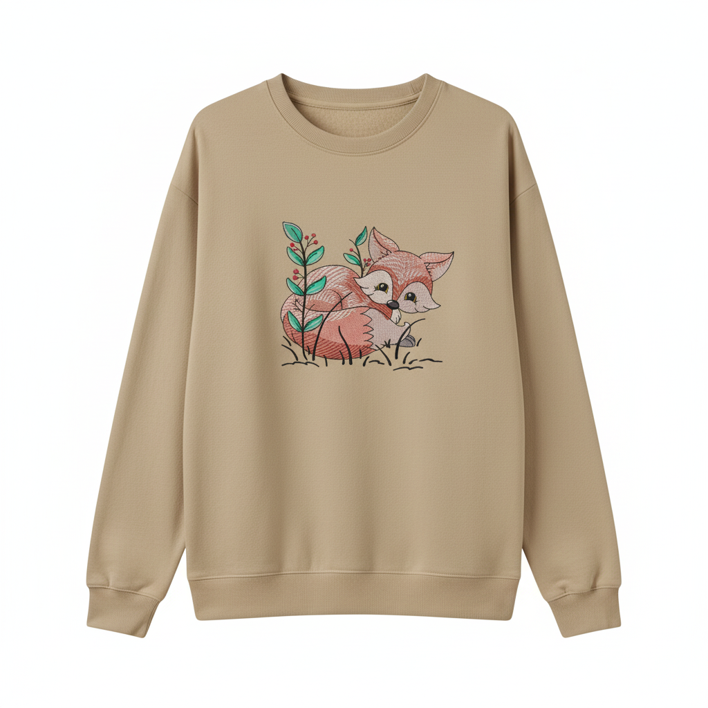 Fox &amp; Wildflowers Machine Embroidered Sweatshirt – Hand Finished in Dubai | EmbroMania