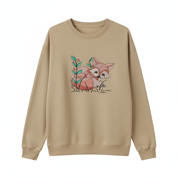 Fox &amp; Wildflowers Machine Embroidered Sweatshirt – Hand Finished in Dubai | EmbroMania