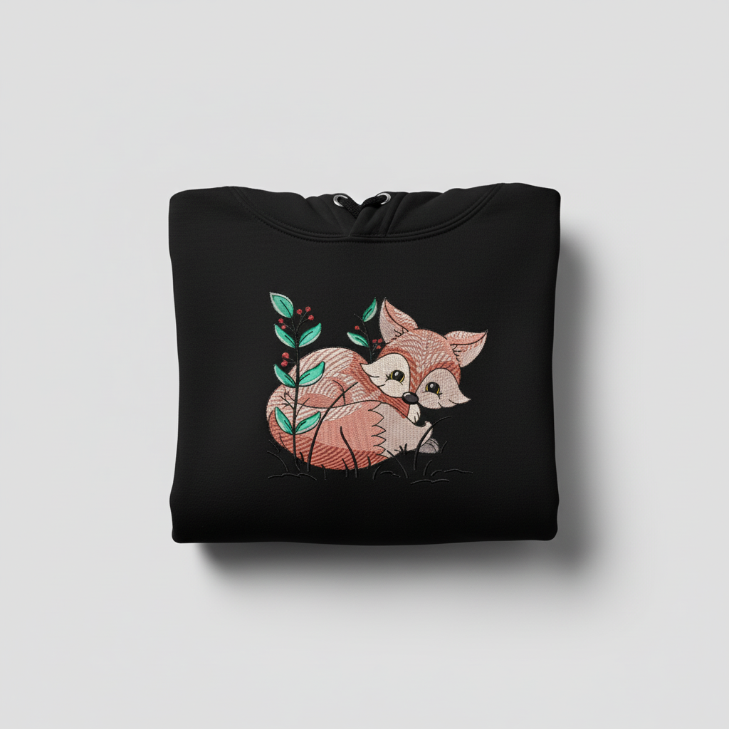 Fox &amp; Wildflowers Machine Embroidered Sweatshirt – Hand Finished in Dubai | EmbroMania