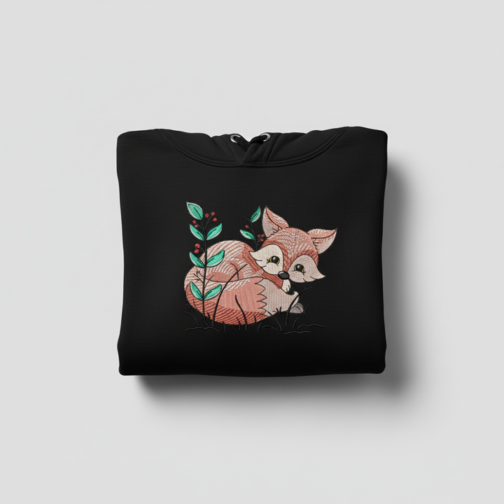 Fox &amp; Wildflowers Machine Embroidered Sweatshirt – Hand Finished in Dubai | EmbroMania