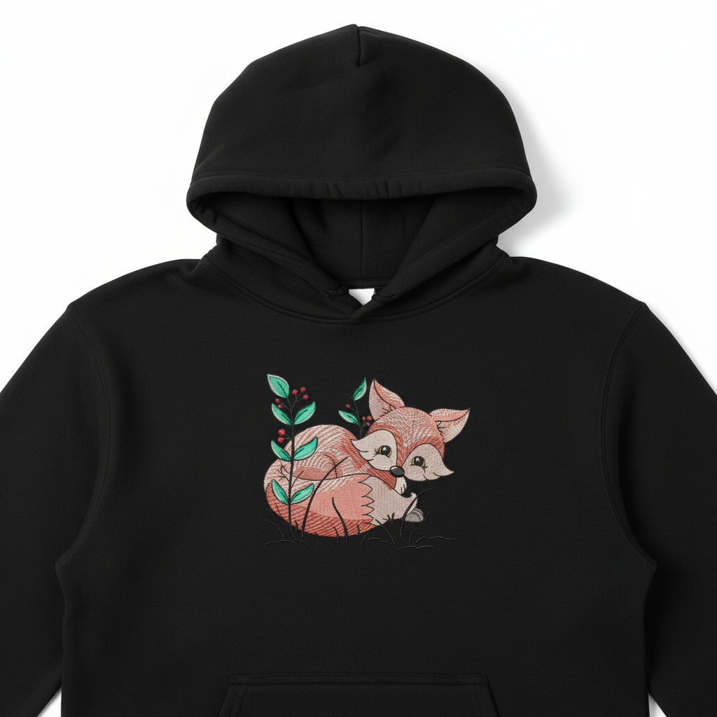 Fox &amp; Wildflowers Machine Embroidered Sweatshirt – Hand Finished in Dubai | EmbroMania