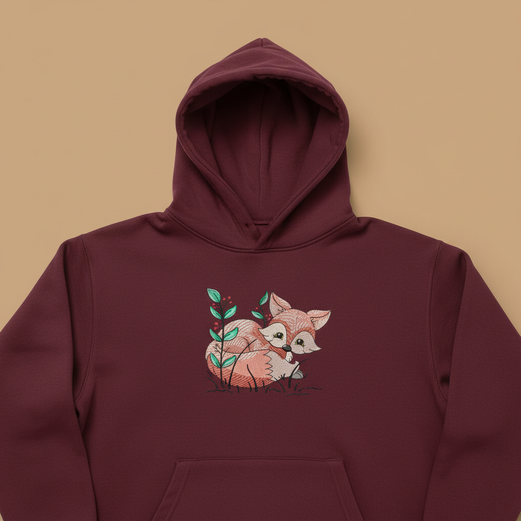 Fox &amp; Wildflowers Machine Embroidered Sweatshirt – Hand Finished in Dubai | EmbroMania