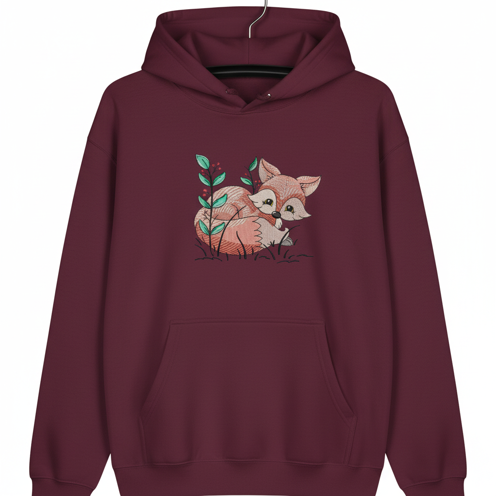 Fox &amp; Wildflowers Machine Embroidered Sweatshirt – Hand Finished in Dubai | EmbroMania