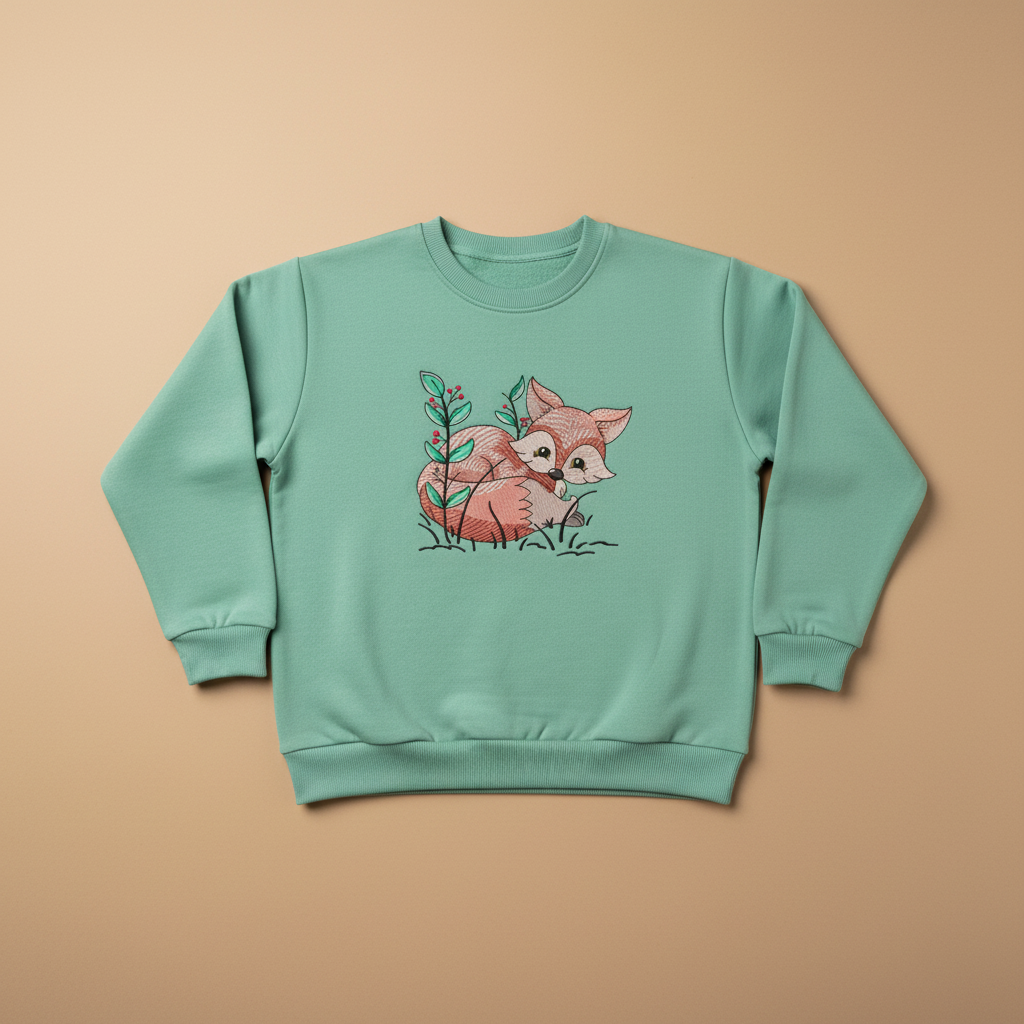 Fox &amp; Wildflowers Machine Embroidered Sweatshirt – Hand Finished in Dubai | EmbroMania