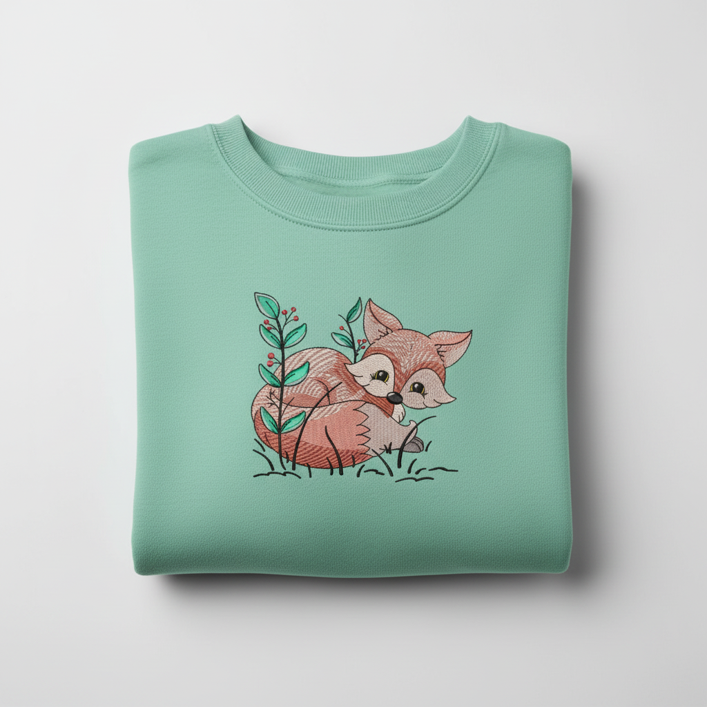 Fox &amp; Wildflowers Machine Embroidered Sweatshirt – Hand Finished in Dubai | EmbroMania