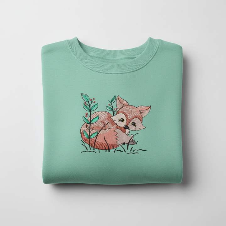 Fox &amp; Wildflowers Machine Embroidered Sweatshirt – Hand Finished in Dubai | EmbroMania