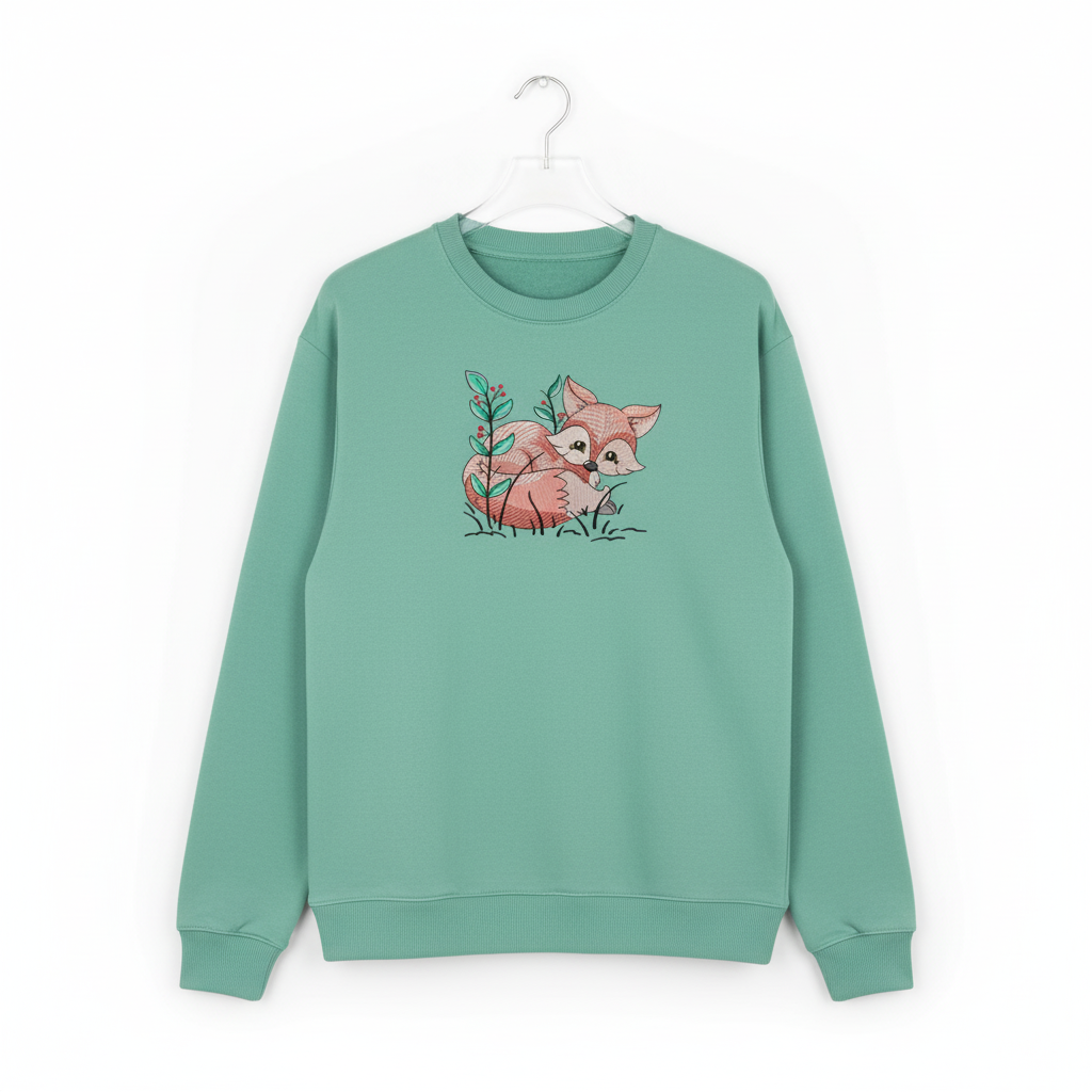 Fox &amp; Wildflowers Machine Embroidered Sweatshirt – Hand Finished in Dubai | EmbroMania