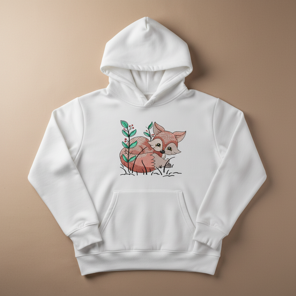 Fox &amp; Wildflowers Machine Embroidered Sweatshirt – Hand Finished in Dubai | EmbroMania