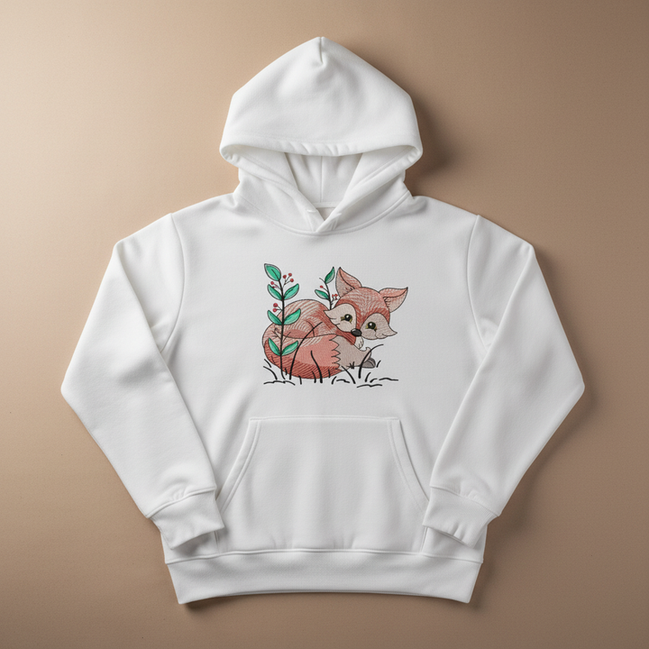 Fox &amp; Wildflowers Machine Embroidered Sweatshirt – Hand Finished in Dubai | EmbroMania