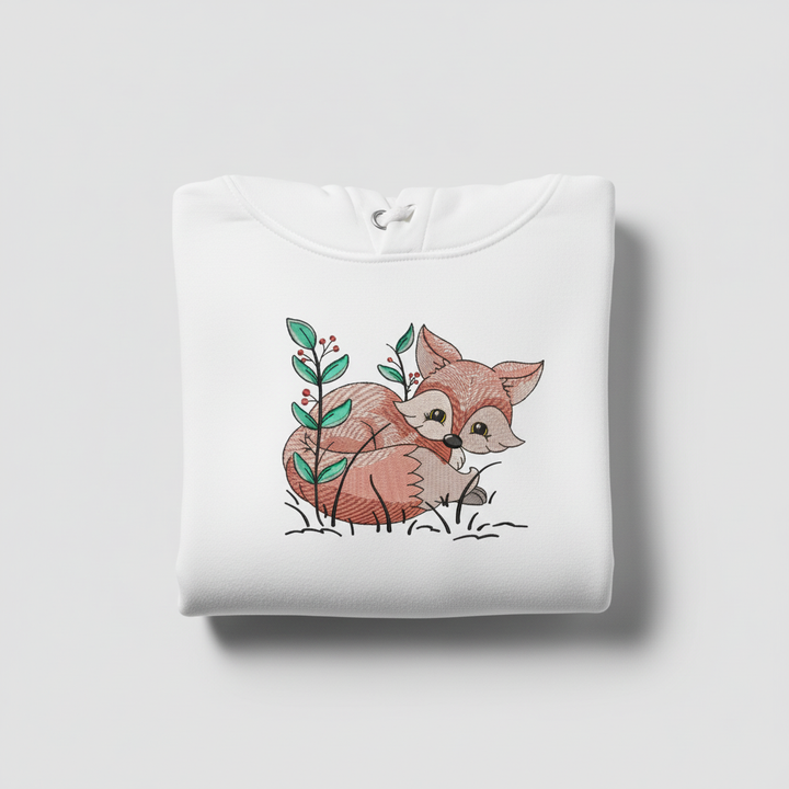 Fox &amp; Wildflowers Machine Embroidered Sweatshirt – Hand Finished in Dubai | EmbroMania
