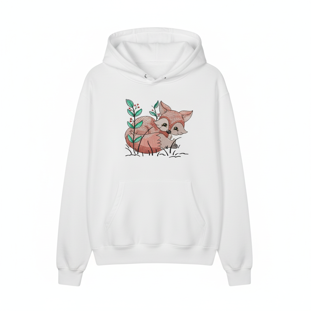 Fox &amp; Wildflowers Machine Embroidered Sweatshirt – Hand Finished in Dubai | EmbroMania