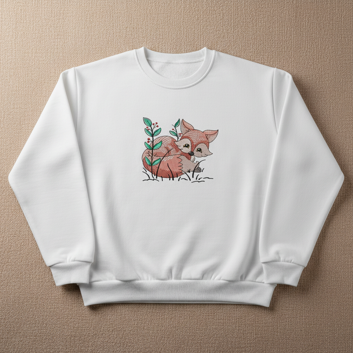 Fox &amp; Wildflowers Machine Embroidered Sweatshirt – Hand Finished in Dubai | EmbroMania