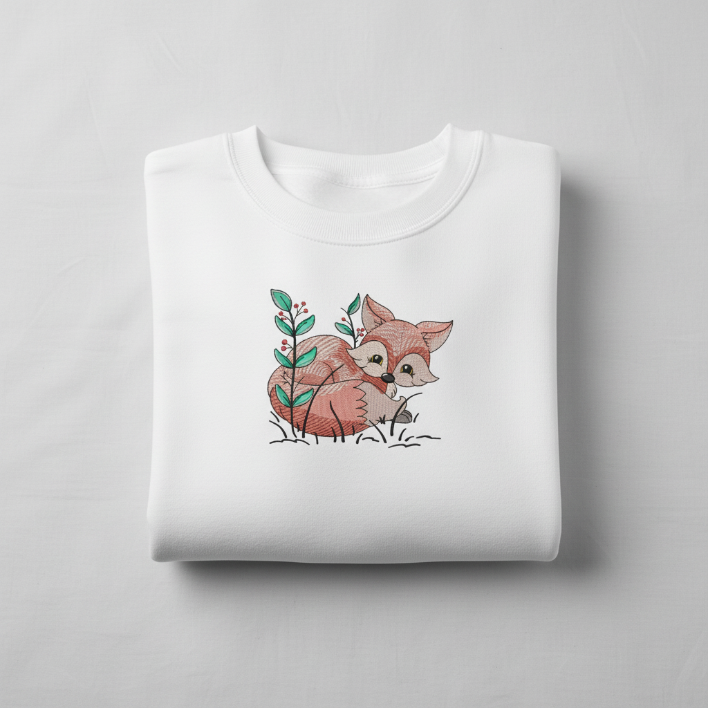 Fox &amp; Wildflowers Machine Embroidered Sweatshirt – Hand Finished in Dubai | EmbroMania