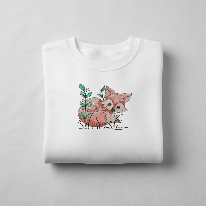 Fox &amp; Wildflowers Machine Embroidered Sweatshirt – Hand Finished in Dubai | EmbroMania