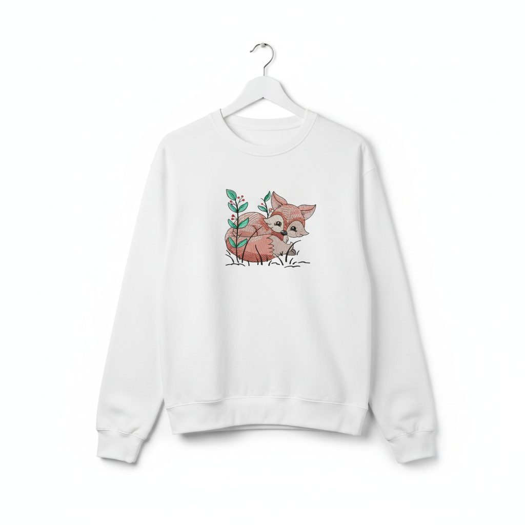 Fox &amp; Wildflowers Machine Embroidered Sweatshirt – Hand Finished in Dubai | EmbroMania