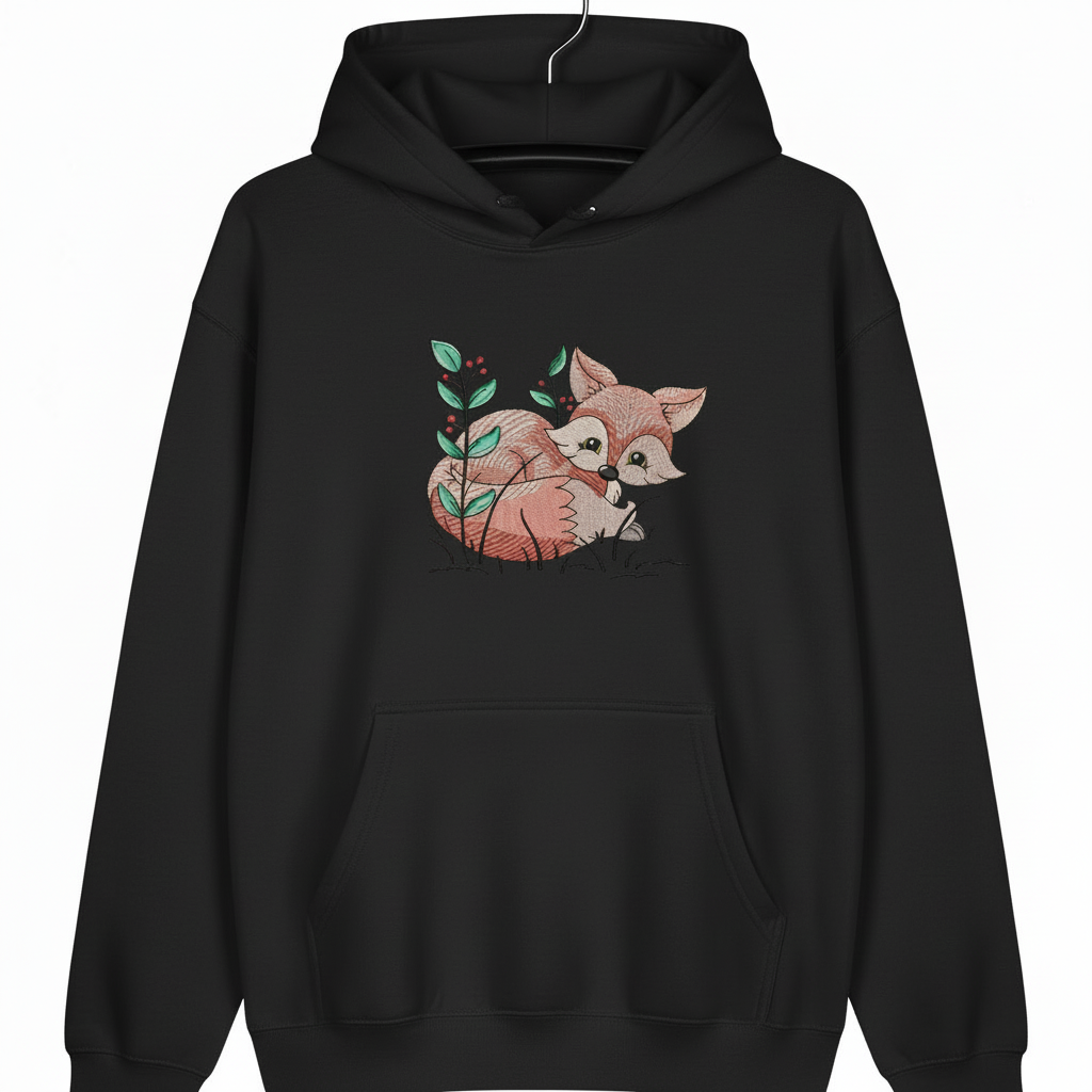 Fox &amp; Wildflowers Machine Embroidered Sweatshirt – Hand Finished in Dubai | EmbroMania