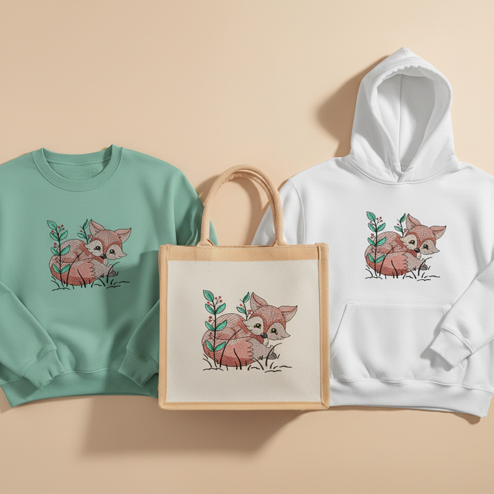 Fox &amp; Wildflowers Machine Embroidered Sweatshirt – Hand Finished in Dubai | EmbroMania