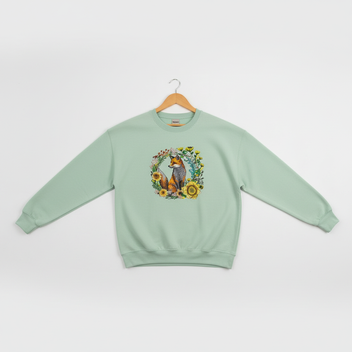 Wild Sunflower Fox Machine Embroidered Sweatshirt – Hand Finished in Dubai | EmbroMania