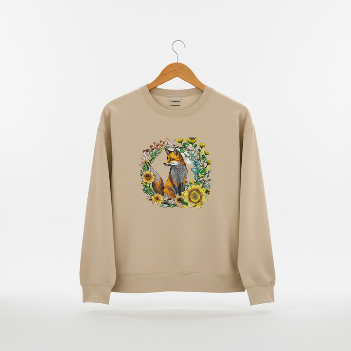 Wild Sunflower Fox Machine Embroidered Sweatshirt – Hand Finished in Dubai | EmbroMania