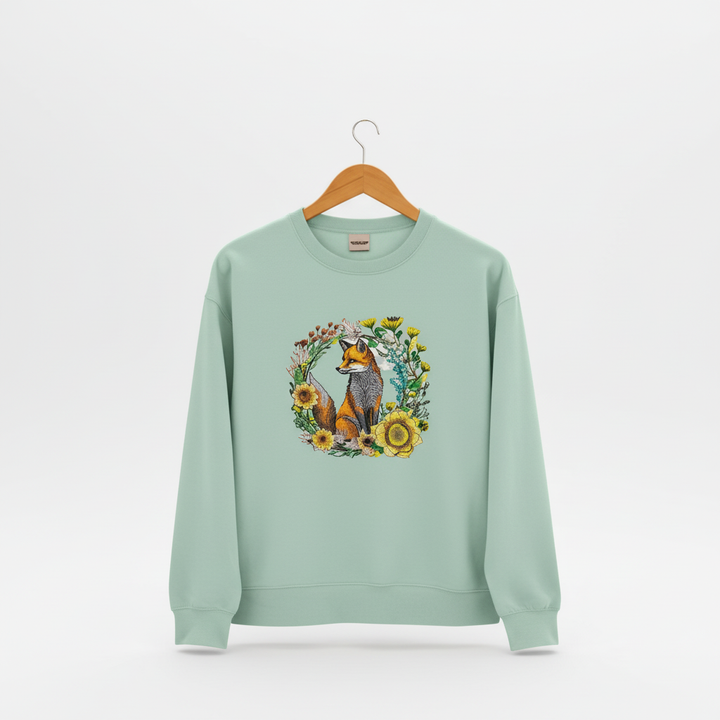 Wild Sunflower Fox Machine Embroidered Sweatshirt – Hand Finished in Dubai | EmbroMania