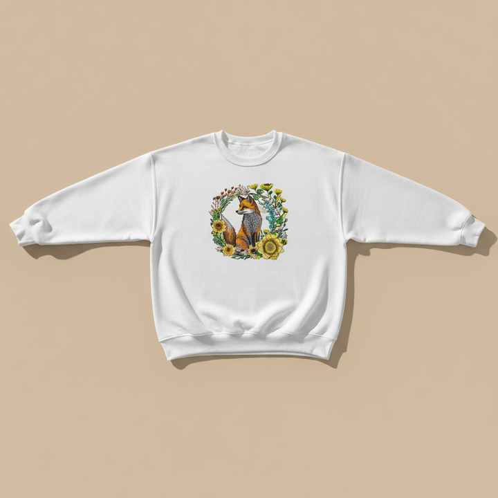 Wild Sunflower Fox Machine Embroidered Sweatshirt – Hand Finished in Dubai | EmbroMania