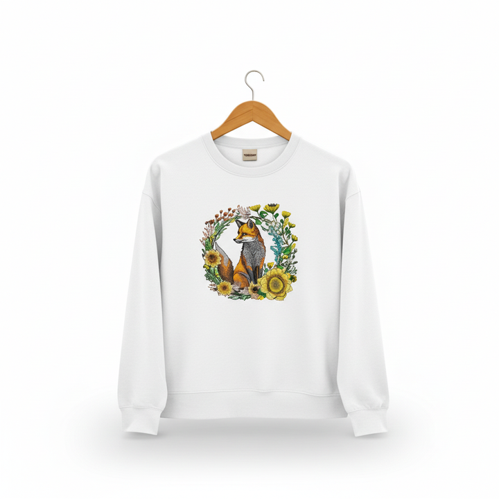 Wild Sunflower Fox Machine Embroidered Sweatshirt – Hand Finished in Dubai | EmbroMania