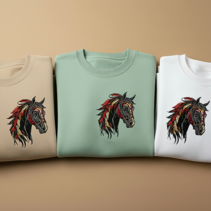 Wild Spirit Horse Machine Embroidered Sweatshirt – Hand Finished in Dubai | EmbroMania