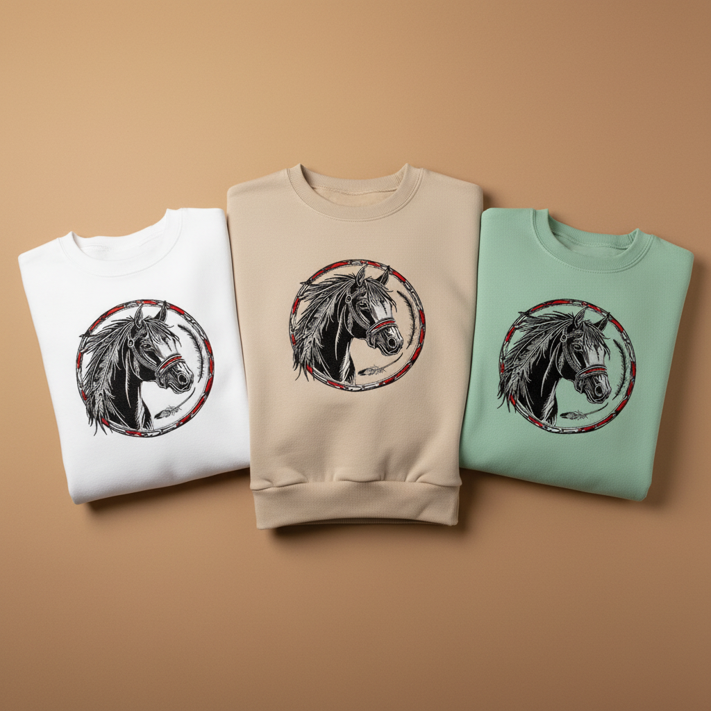 Free Spirit Horse Machine Embroidered Sweatshirt – Hand Finished in Dubai | EmbroMania