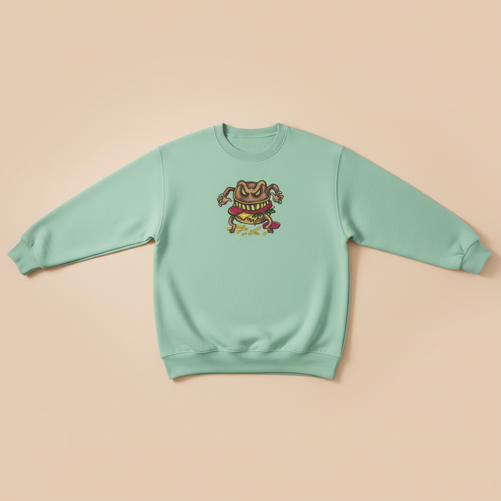 Cursed Burger Machine Embroidered Sweatshirt – Hand Finished in Dubai | EmbroMania