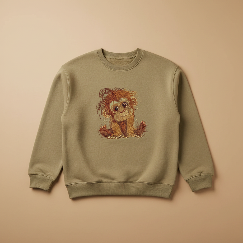 Baby Orangutan Machine Embroidered Sweatshirt – Hand Finished in Dubai | EmbroMania