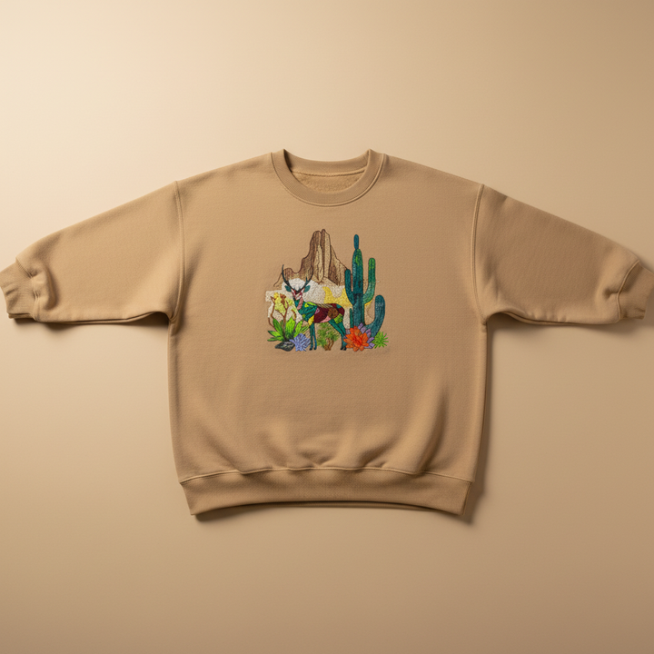 Geometric Desert Deer Machine Embroidered Sweatshirt – Hand Finished in Dubai | EmbroMania