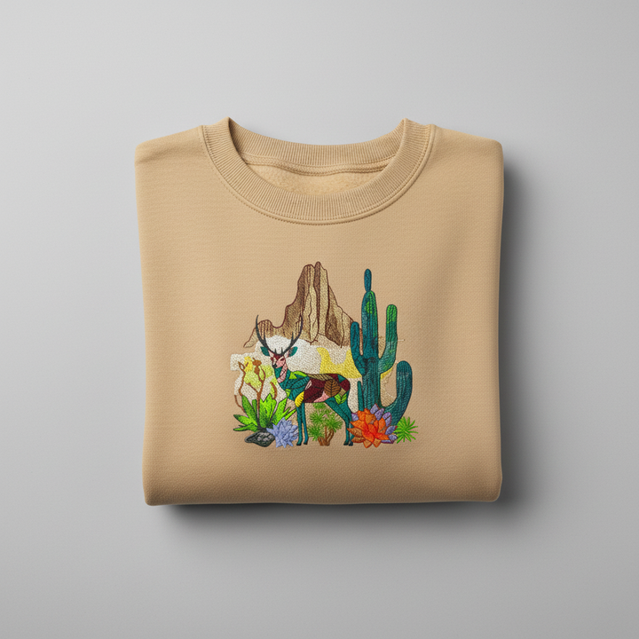 Geometric Desert Deer Machine Embroidered Sweatshirt – Hand Finished in Dubai | EmbroMania