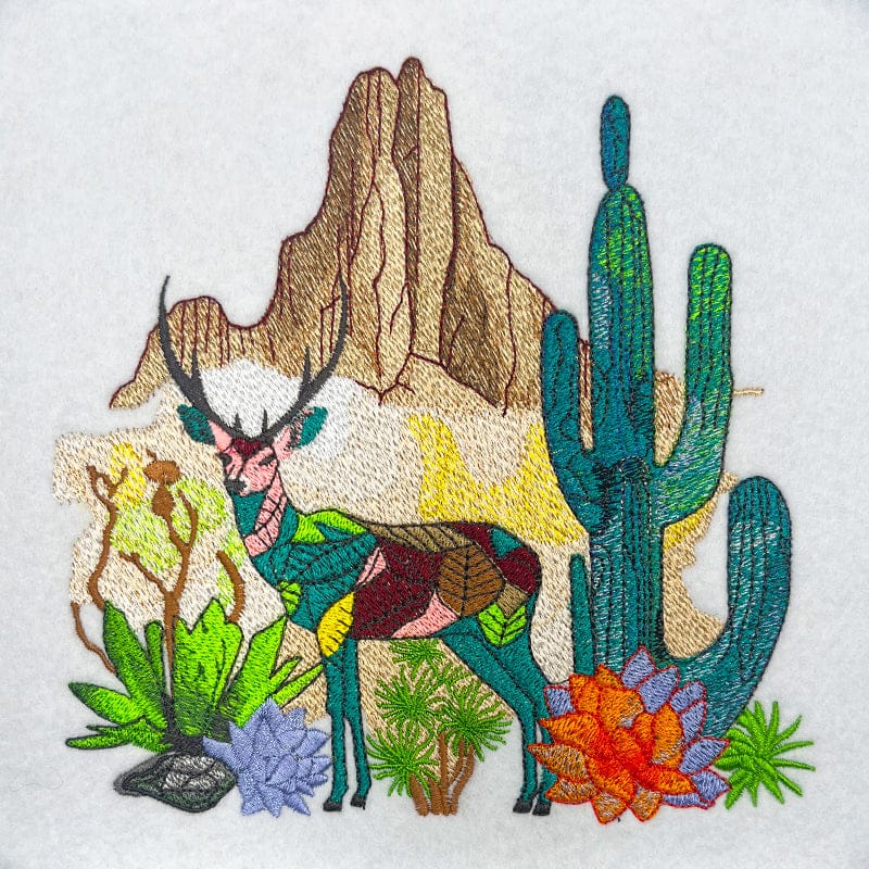 Geometric Desert Deer Machine Embroidered Sweatshirt – Hand Finished in Dubai | EmbroMania