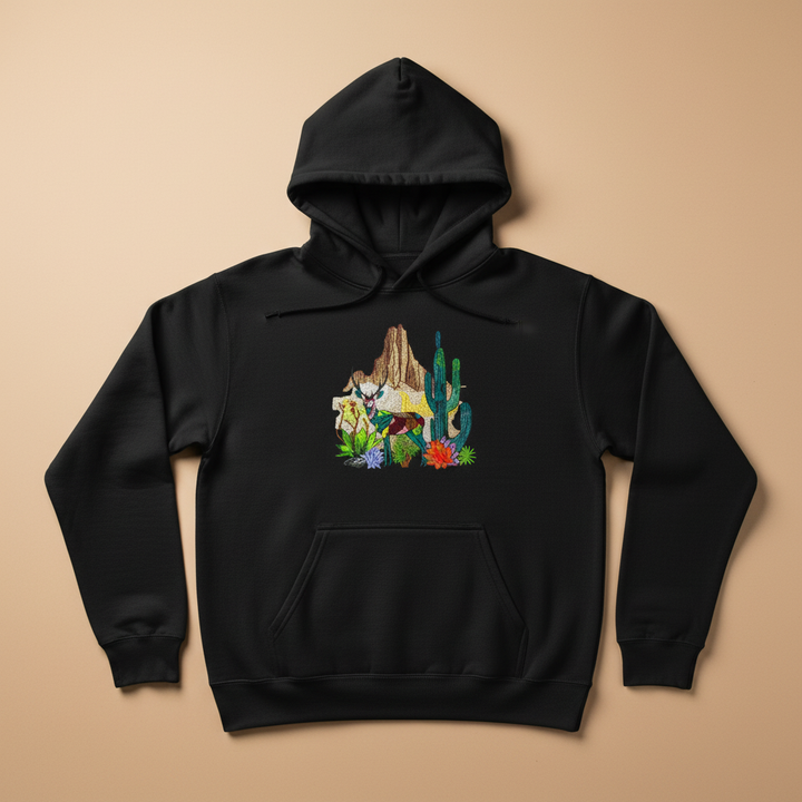 Geometric Desert Deer — Embroidered Hoodie