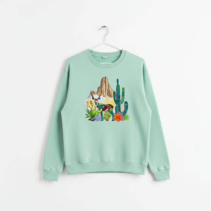 Geometric Desert Deer Machine Embroidered Sweatshirt – Hand Finished in Dubai | EmbroMania
