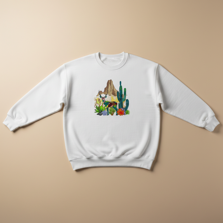 Geometric Desert Deer Machine Embroidered Sweatshirt – Hand Finished in Dubai | EmbroMania