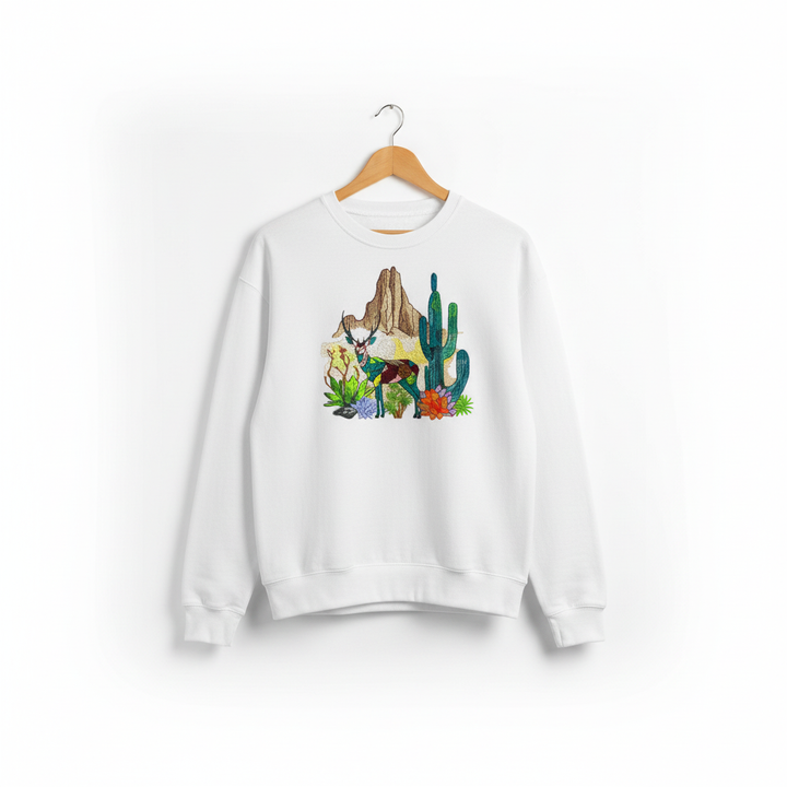 Geometric Desert Deer Machine Embroidered Sweatshirt – Hand Finished in Dubai | EmbroMania