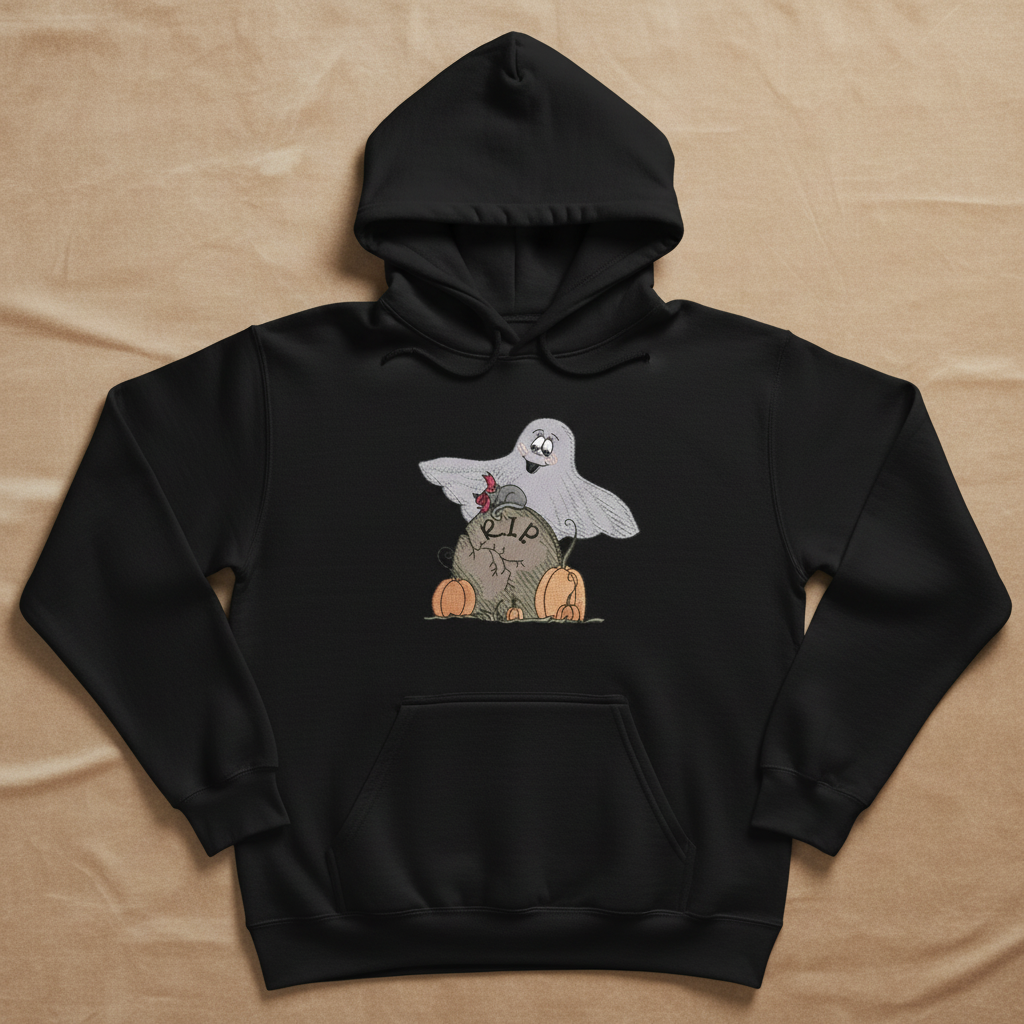 Ghost Pumpkin Machine Embroidered Sweatshirt – Hand Finished in Dubai | EmbroMania