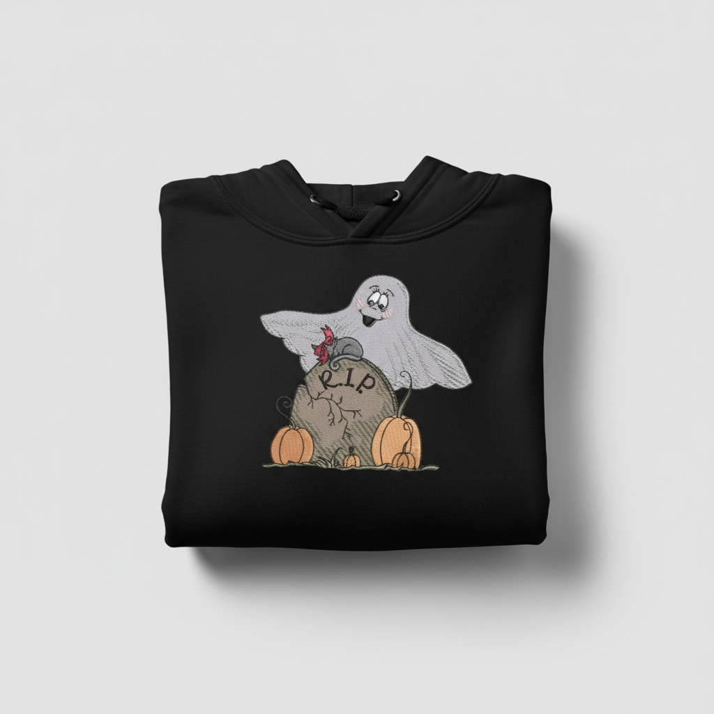 Ghost Pumpkin Machine Embroidered Sweatshirt – Hand Finished in Dubai | EmbroMania