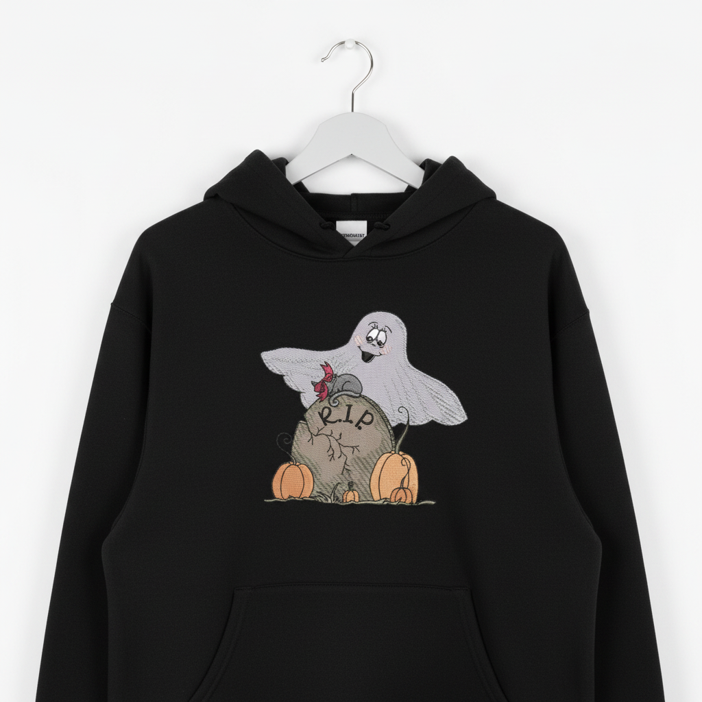 Ghost Pumpkin Machine Embroidered Sweatshirt – Hand Finished in Dubai | EmbroMania